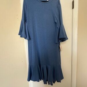 Elegant Blue Flare Sleeve Dress